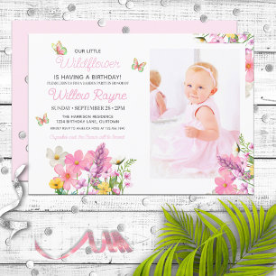 Pink Wildflowers Theme Girl's Birthday Party Invitation