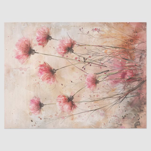 Pink Wildflowers Watercolor Decoupage Tissue Paper (Front)