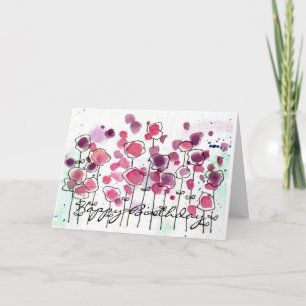 Pink Wildlfowers Birthday Greeting Card