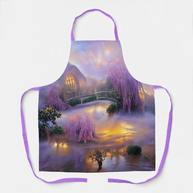  Pink Willow trees at sunset by the pond  Apron (Front)