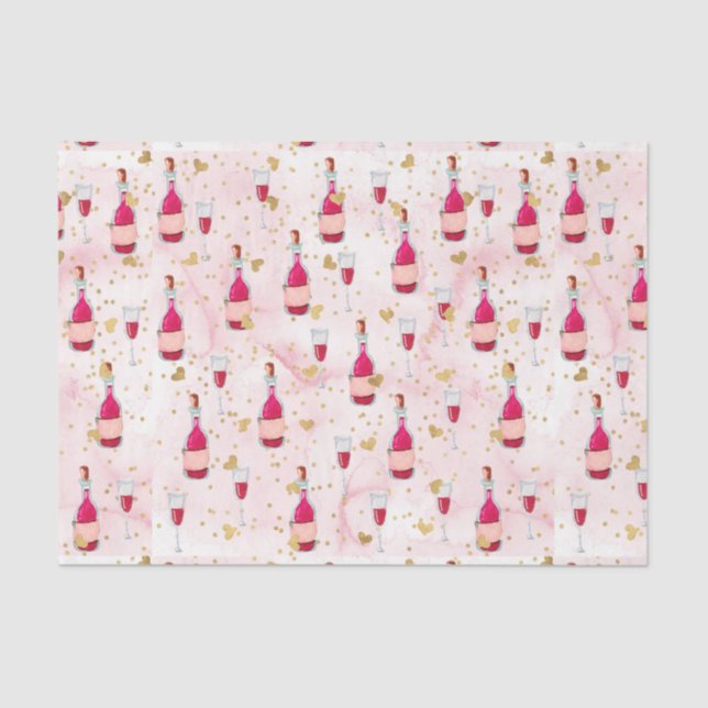Pink Wine and Hearts (Design 12 Pink Series) Tissue Paper (Front)
