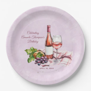 Pink Wine Birthday Paper Plate
