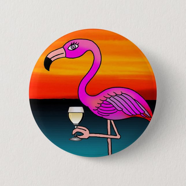 Pink Wine drinking Flamingo 6 Cm Round Badge (Front)