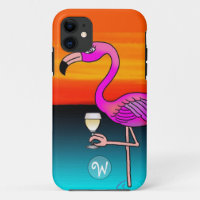 Pink Wine drinking Flamingo Monogrammed