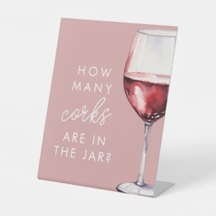 Pink Wine Themed How Many Corks Bridal Shower Game Pedestal Sign