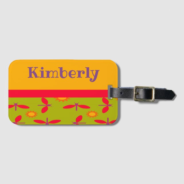 Pink winged dragonflies luggage tag (Front Horizontal)