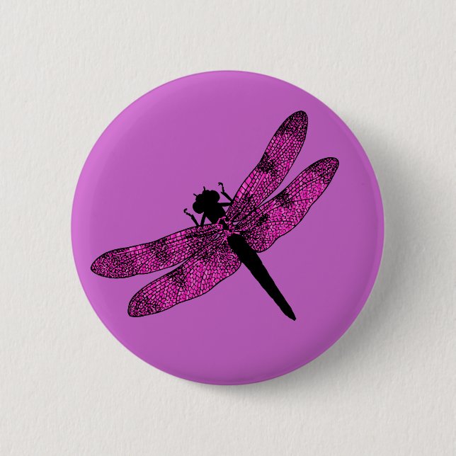 Pink Winged Dragonfly 6 Cm Round Badge (Front)