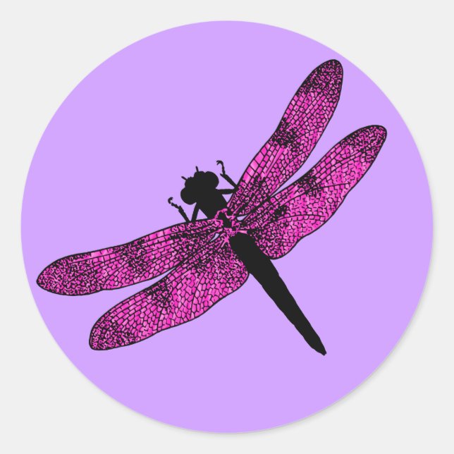 Pink Winged Dragonfly Classic Round Sticker (Front)