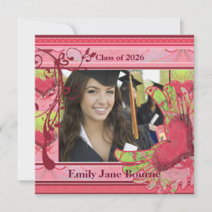 Pink Winged Heart Graduation Picture Class of 2012 Announcement