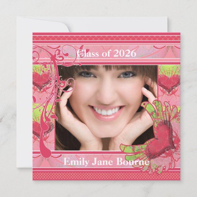 Pink Winged Heart Graduation Picture Class of 2012 Announcement (Front)