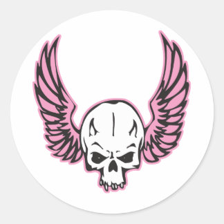 pink winged skull classic round sticker