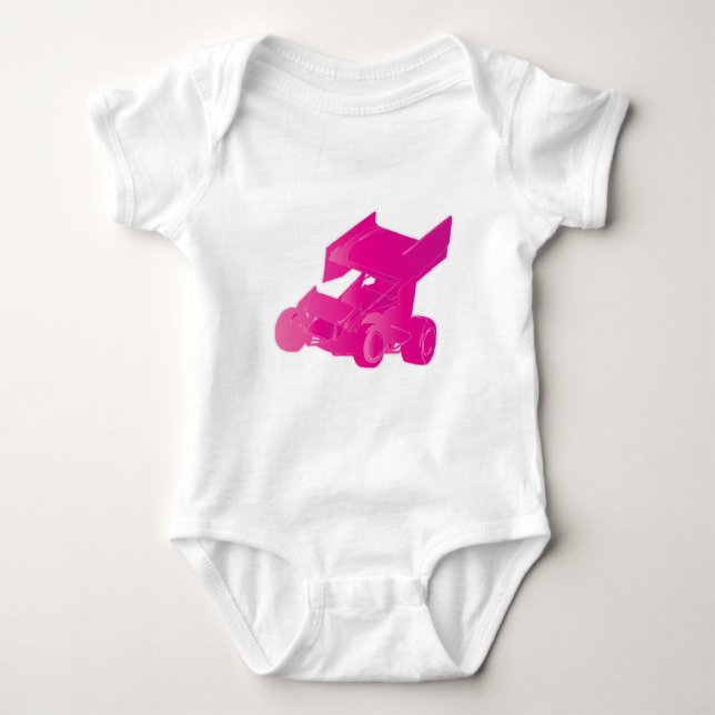 Pink winged sprint car baby bodysuit (Front)