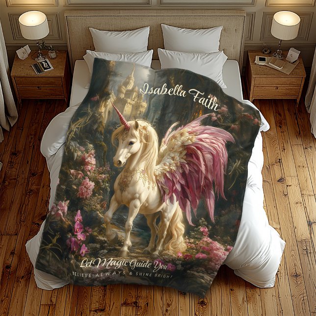 Pink Winged Unicorn Woodland Fleece Blanket (Creator Uploaded)