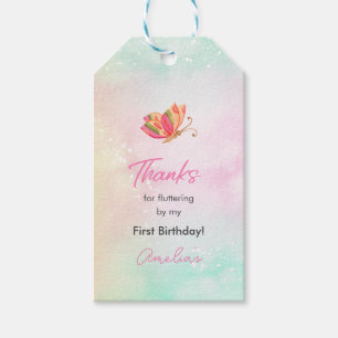 Pink Wings Baby Girl Butterfly Birthday Gift Tags
