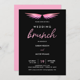 Pink Wings, Black Post Wedding Brunch Invitation