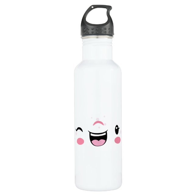Pink Winking Kawaii Face 710 Ml Water Bottle (Front)