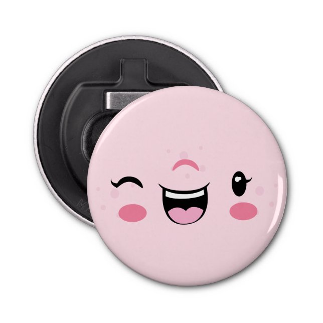 Pink Winking Kawaii Face Bottle Opener (Front)