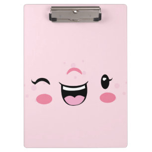 Pink Winking Kawaii Face Clip Board