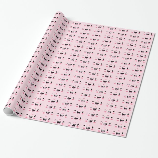 Pink Winking Kawaii Face Gift Wrap (Unrolled)