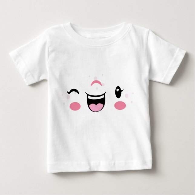 Pink Winking Kawaii Face Kids Clothing Baby T-Shirt (Front)