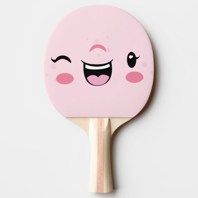 Pink Winking Kawaii Face Ping Pong Paddle (Back)