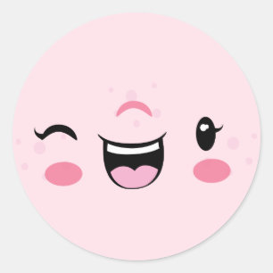 Pink Winking Kawaii Face Stickers
