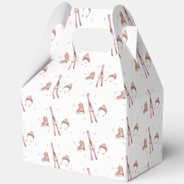 Pink Winter Après Bébé Ski Pattern Baby Shower  Favour Box (Front)