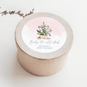Pink winter Baby its cold outside baby shower Classic Round Sticker