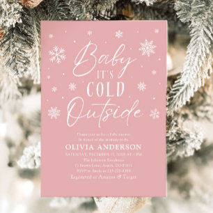 Pink Winter Baby It's Cold Outside Baby Shower Invitation