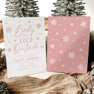 Pink Winter Baby It's Cold Outside Baby Shower Invitation