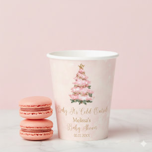Pink Winter Baby Its Cold Outside Baby Shower Paper Cups