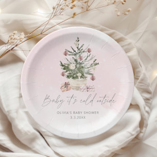 Pink winter baby its cold outside paper plate