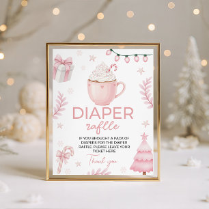 Pink Winter Baby Shower Diaper Raffle Sign