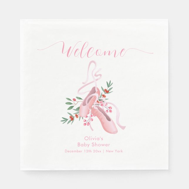 Pink Winter Ballerina Tutu Baby Shower Welcome  Napkin (Front)