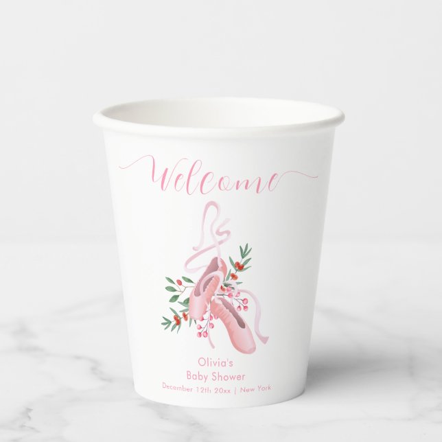 Pink Winter Ballerina Tutu Baby Shower Welcome  Paper Cups (Front)