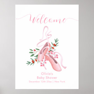 Pink Winter Ballerina Tutu Baby Shower Welcome Poster