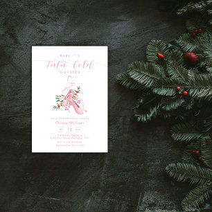 Pink Winter Ballerina Tutu Cold Baby Shower Invitation
