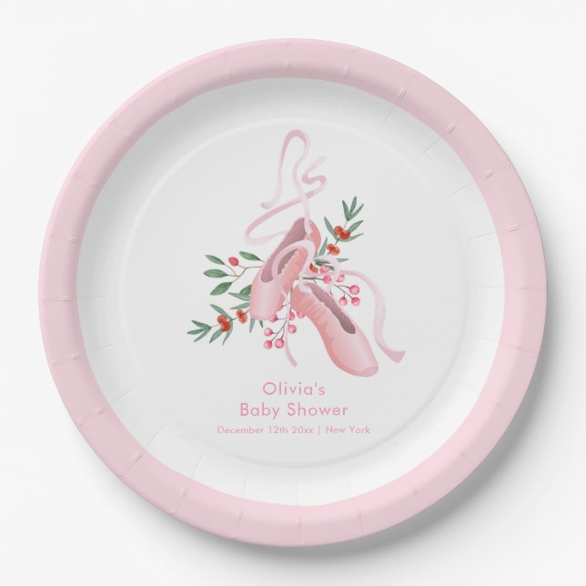 Pink Winter Ballerina Tutu Cold Baby Shower  Paper Plate (Front)