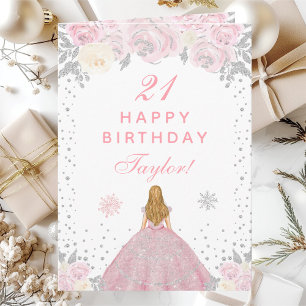Pink Winter Blonde Hair Princess Birthday Party Card