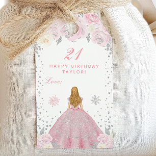 Pink Winter Blonde Hair Princess Birthday Party Gift Tags