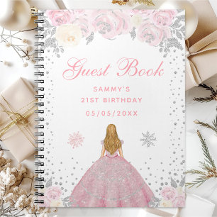 Pink Winter Blonde Hair Princess Birthday Party Notebook