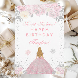 Pink Winter Blonde Hair Princess Sweet Sixteen Card