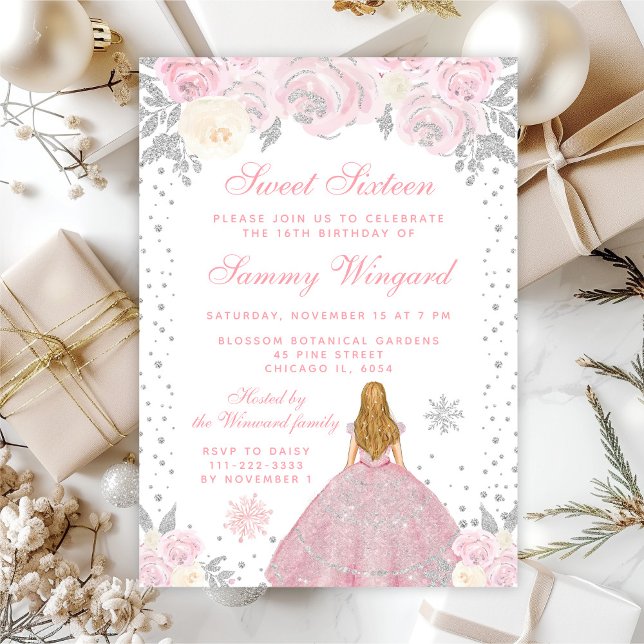 Pink Winter Blonde Hair Princess Sweet Sixteen Invitation (Creator Uploaded)