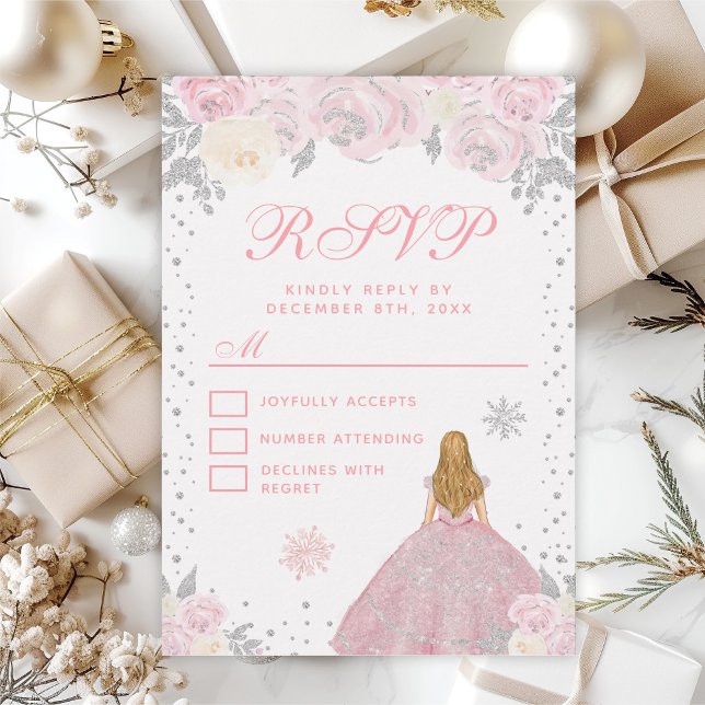 Pink Winter Blonde Hair Princess Sweet Sixteen RSVP Card (Creator Uploaded)