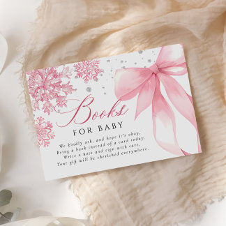 Pink Winter Bow Baby Shower Books for Baby Enclosure Card