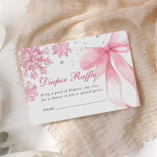 Pink Winter Bow Baby Shower Diaper Raffle Enclosure Card