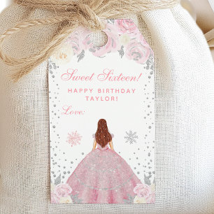 Pink Winter Brown Hair Princess Sweet Sixteen Gift Tags
