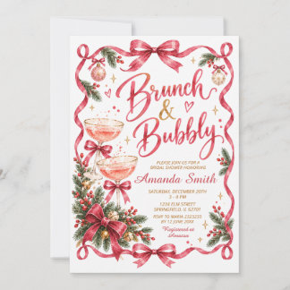 Pink Winter Brunch and Bubbly Girl Bridal Shower Invitation