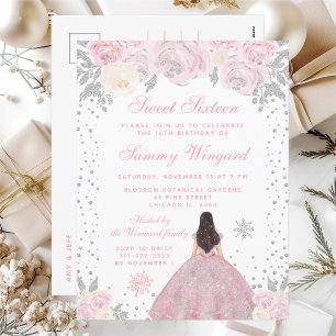 Pink Winter Brunette Hair Princess Sweet Sixteen Postcard