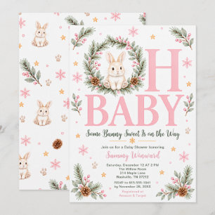Pink Winter Bunny Baby Shower Invitation